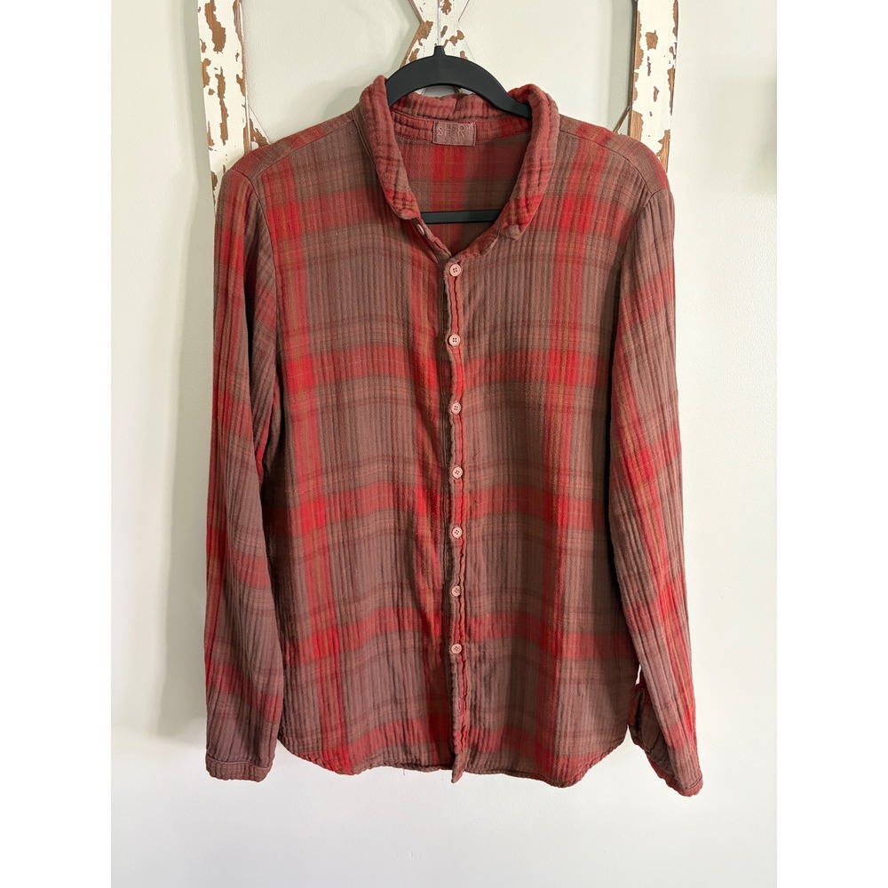 CP Shades Shirt Womens Medium Plaid Long Sleeve Button Front Flannel Top Orange